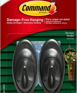 Command Outdoor Medium Slate Terrace Hooks with Foam Strips. 2 Hooks. 4 Strips